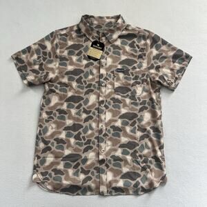 NWT Burlebo Men Classic Deer Camo Print Performance Button Short Sleeve Shirt M